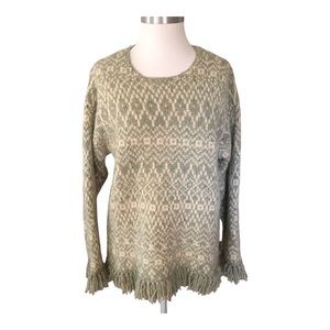 LL BEAN WOMEN'S SIZE MEDIUM LAMBSWOOL, MOHAIR, AND NYLON GREEN AND WHITE